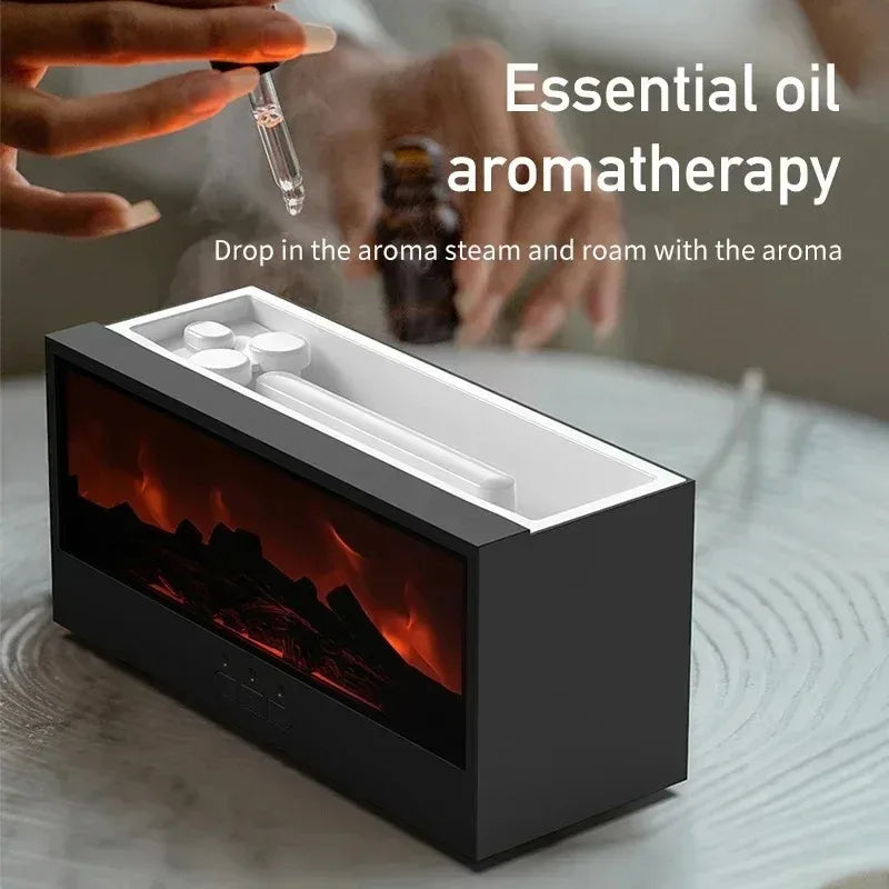 Simulated 3D Flame Aromatherapy Humidifier – Essential Oil Diffuser, Colorful Atmosphere Lighting