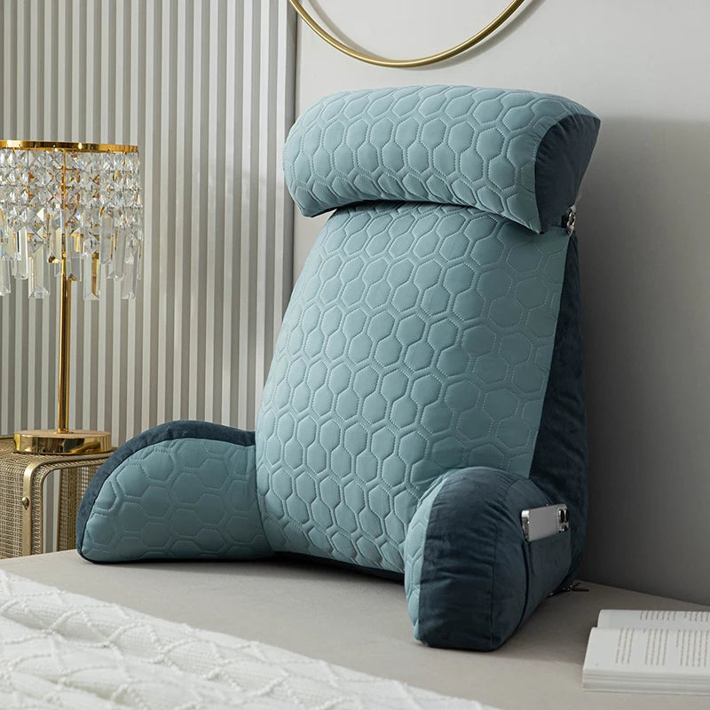 Reading Pillow Standard Bed Pillow – Comfortable Back Support for Sitting Up in Bed, Washable Cover & Handy Side Pockets