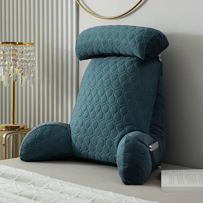 Reading Pillow Standard Bed Pillow – Comfortable Back Support for Sitting Up in Bed, Washable Cover & Handy Side Pockets