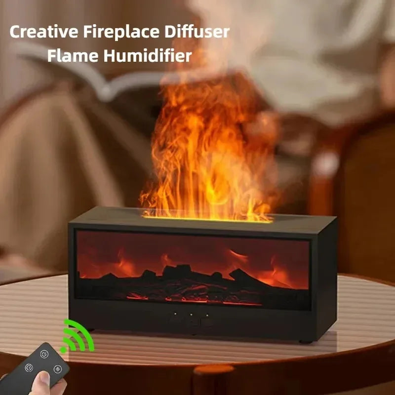 Simulated 3D Flame Aromatherapy Humidifier – Essential Oil Diffuser, Colorful Atmosphere Lighting