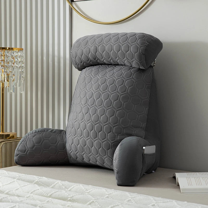 Reading Pillow Standard Bed Pillow – Comfortable Back Support for Sitting Up in Bed, Washable Cover & Handy Side Pockets