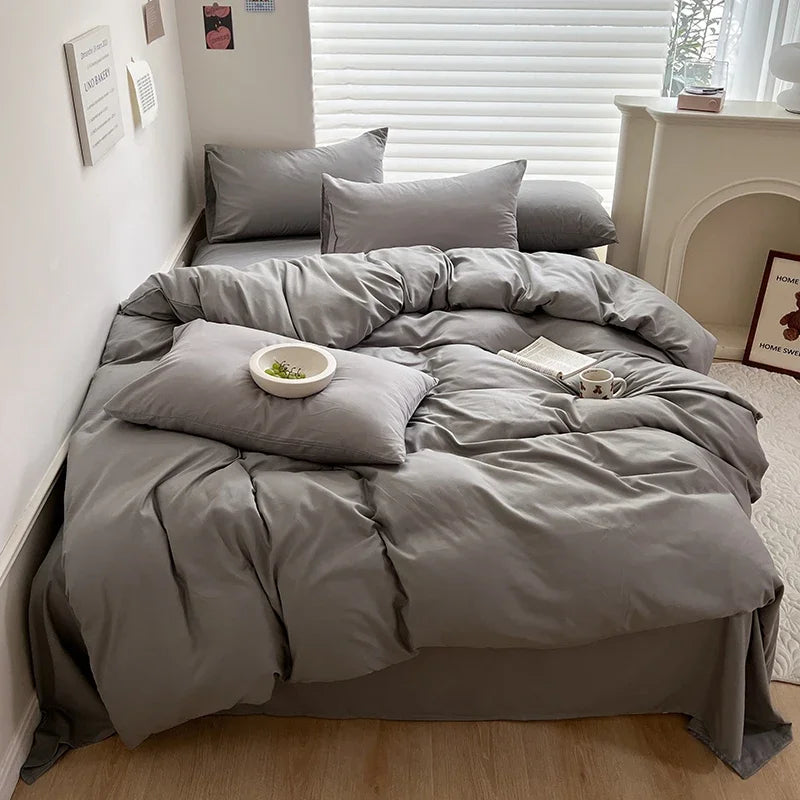Solid Cotton Bed Linen Set – Soft & Breathable Comfort