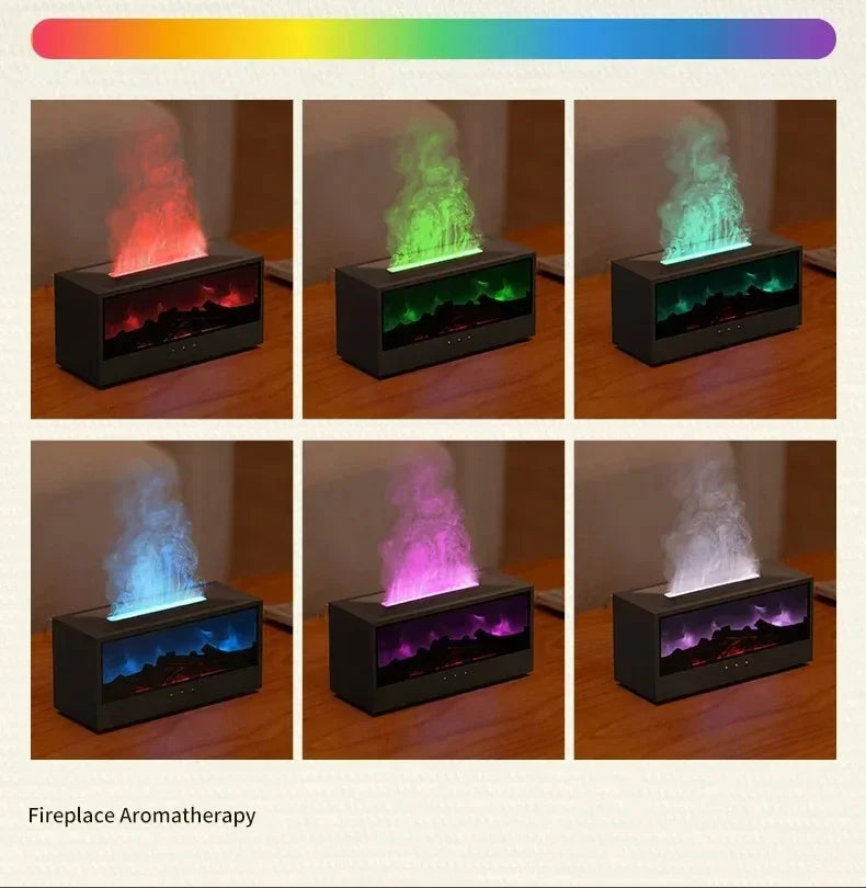 Simulated 3D Flame Aromatherapy Humidifier – Essential Oil Diffuser, Colorful Atmosphere Lighting