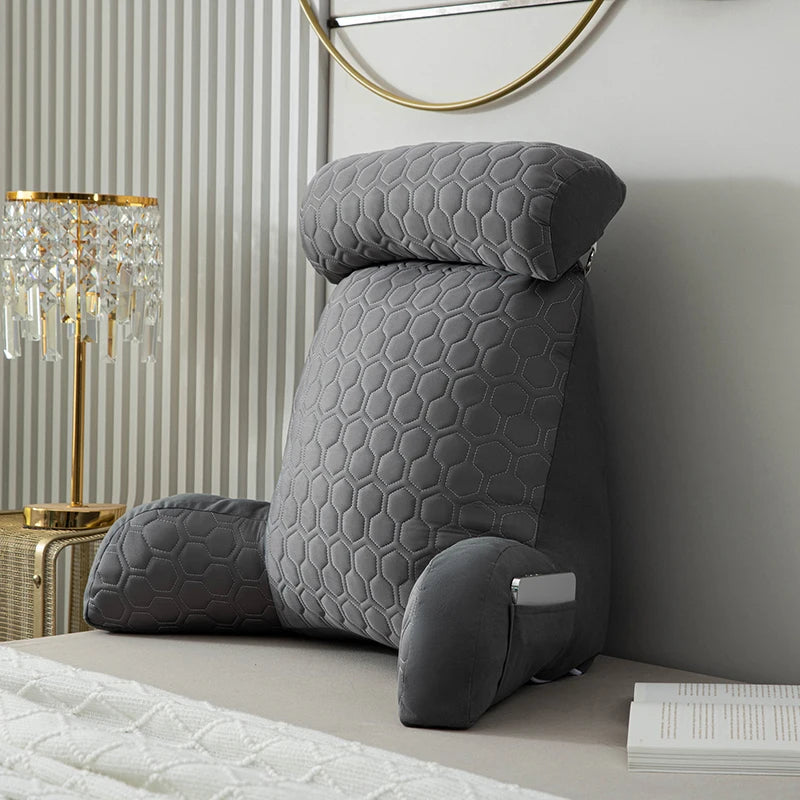 Reading Pillow Standard Bed Pillow – Comfortable Back Support for Sitting Up in Bed, Washable Cover & Handy Side Pockets