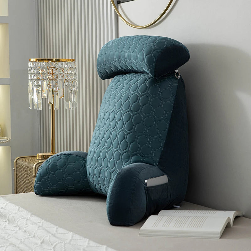 Reading Pillow Standard Bed Pillow – Comfortable Back Support for Sitting Up in Bed, Washable Cover & Handy Side Pockets