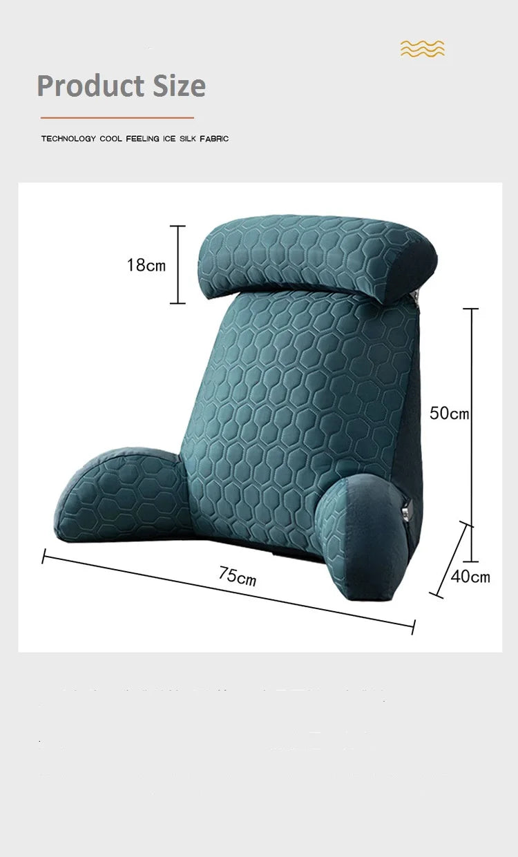 Reading Pillow Standard Bed Pillow – Comfortable Back Support for Sitting Up in Bed, Washable Cover & Handy Side Pockets