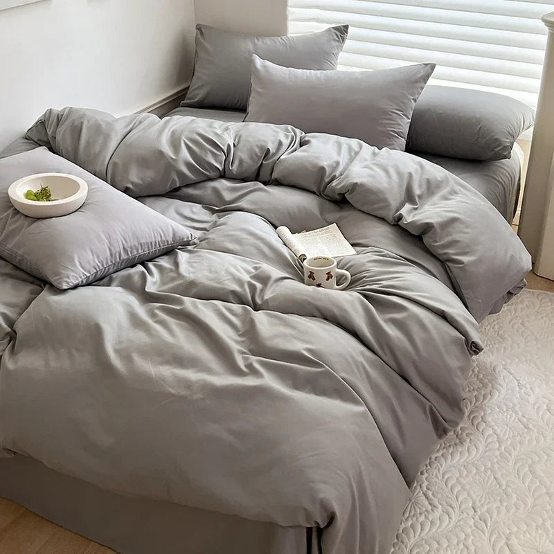 Solid Cotton Bed Linen Set – Soft & Breathable Comfort