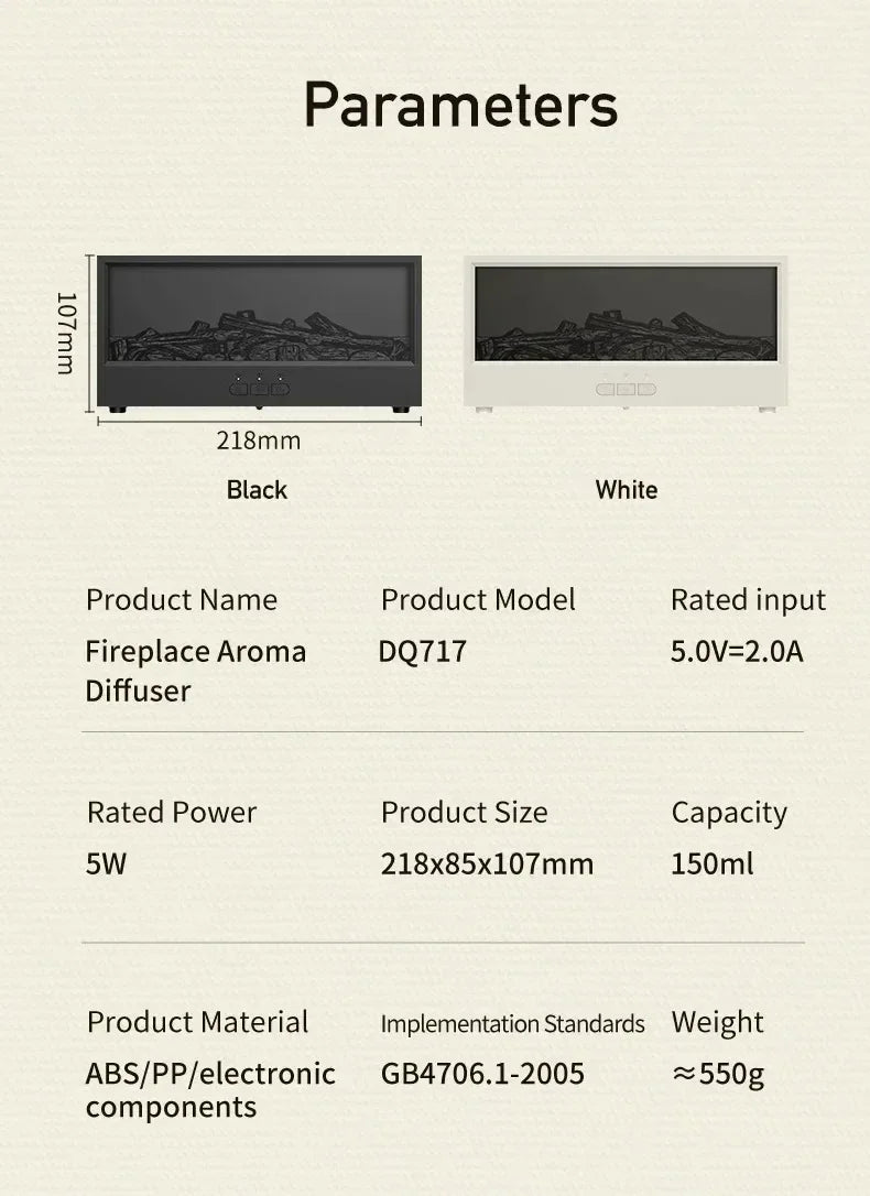 Simulated 3D Flame Aromatherapy Humidifier – Essential Oil Diffuser, Colorful Atmosphere Lighting