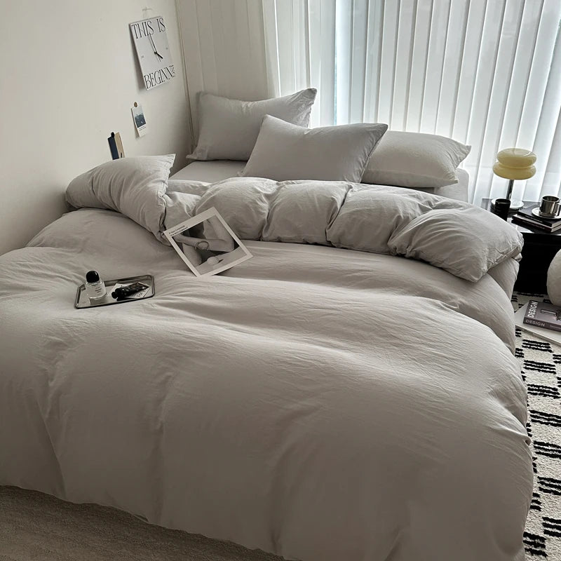 Solid Cotton Bed Linen Set – Soft & Breathable Comfort